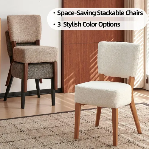 Miniatura 3 de Juego de 2 sillas de comedor tapizadas, modernas sillas de cocina apilables de tela de mediados de siglo con patas de metal de grano de madera