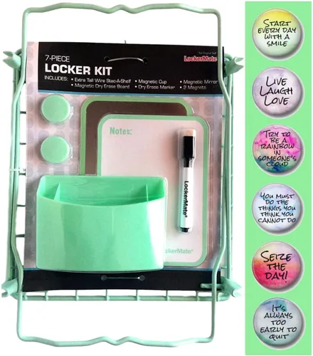 Miniatura 6 de Kit de casillero: estante de 12 pulgadas y accesorios magnéticos para casillero – espejo pizarra blanca lápiz taza pluma e inspirador metal Old
