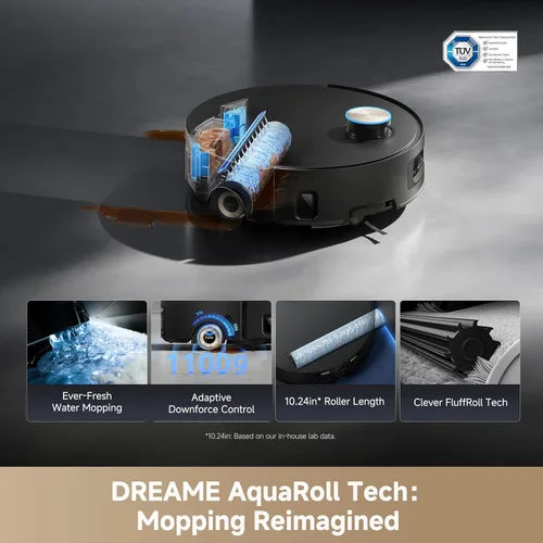 Miniatura 2 de DREAME Aqua10 Ultra Roller Robot Aspirador y trapeador y succión de 30,000 Pa, muelle autolimpiante y fregona de rodillo extensible, lavado y secado
