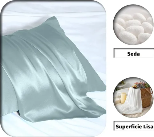 Miniatura 2 de Funda de almohada de seda de morera para cabello y piel, tamaño estándar 20 x 26 pulgadas con cremallera oculta, suave, transpirable, suave y Azul