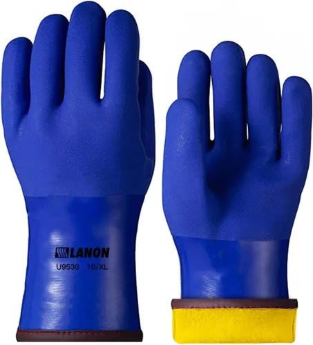 LANON Guantes de Trabajo Pesado con Revestimiento de PVC a Prueba de Frío, Guantes de Trabajo Cálidos Impermeables para Trabajo en Congelador,