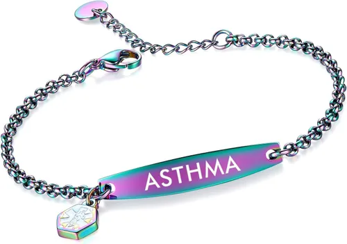 Miniatura 104 de LinnaLove - Pulsera de identificación de alerta médica con cadena Rolo simple pregrabada para mujer