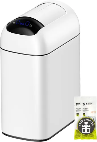 Miniatura 14 de EKO Basurero automático para baño con tapa, cubo de basura sin contacto de 2.1 galones con cubo extraíble, cubo de basura delgado de acero