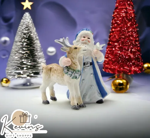 Miniatura 9 de Juego de salero y pimentero de cerámica fina de Navidad con reno amigo de Papá Noel, 4-5/8 pulgadas de alto