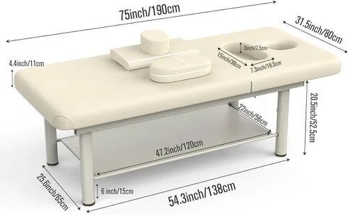 Miniatura 6 de Cama de masaje estacionaria profesional resistente, amplia mesa de masaje estacionaria con respaldo para mesa de tratamiento, mesa de terapia