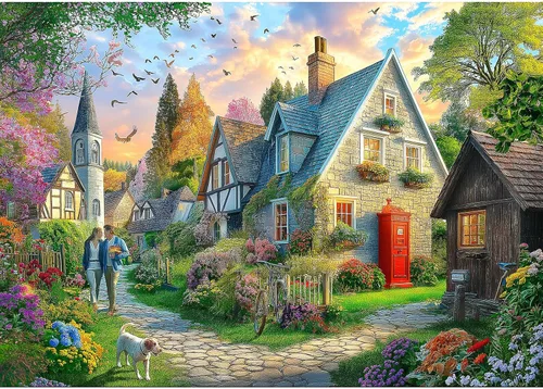 Miniatura 26 de Victorian House Sunset - Rompecabezas de 500 piezas para adultos, rompecabezas con flores de otoño y paisaje escénico, rompecabezas desafiantes Casa