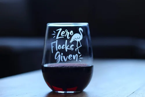 Miniatura 2 de Zero Flocks Given - Divertida copa de vino sin tallo de flamenco, grande de 17 onzas, refranes grabados, caja de regalo
