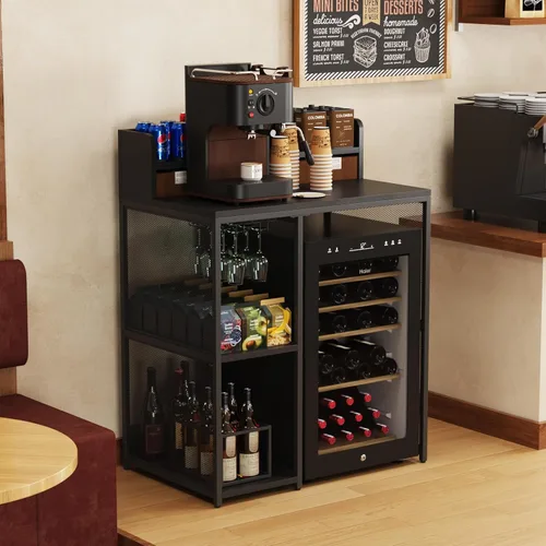 Miniatura 4 de Kikihouse - Estante de cocina de 4 niveles estilo industrial, soporte para mini refrigerador y microondas, estante de almacenamiento de utilidad