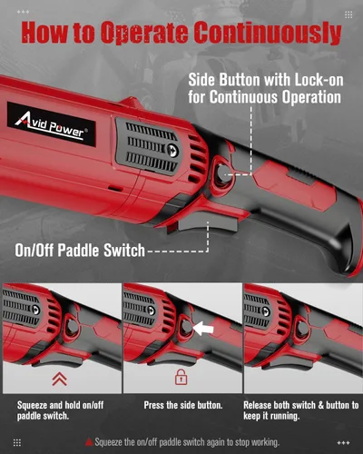 Miniatura 3 de AVID POWER Amoladora Angular de 4-1/2 Pulgadas 8.0 Amperios 1000W Herramienta Amoladora Eléctrica de 7 Velocidades Variables Amoladora de Metal, Rojo