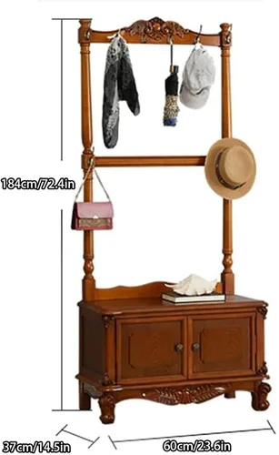 Miniatura 2 de Perchero de madera maciza, perchero de pie para colgar camisas, chaquetas (marrón)