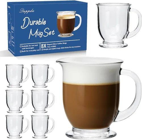 Miniatura 7 de Taza de café transparente con asa de 6 onzas, juego de 12 tazas de café de vidrio transparente de alta calidad, tazas de té para bebidas frías