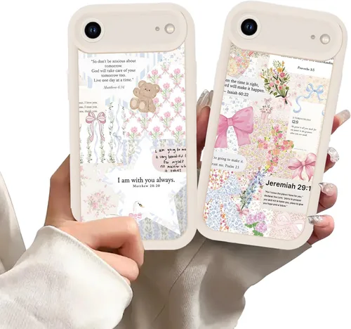 Miniatura 54 de Paquete de 2 fundas protectoras para iPhone 13 de 6.1 pulgadas con versículo bíblico de Jesús y cruz cristiana floral, para mujeres y niñas, funda