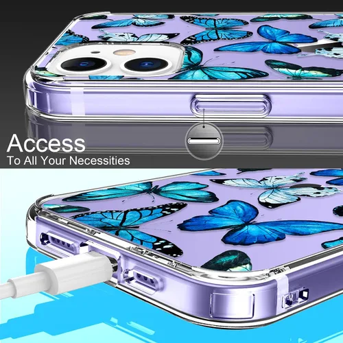 Miniatura 5 de LUHOURI - Funda protectora para iPhone 12 y 12 Pro 6.1 pulgadas Mariposas azules florales