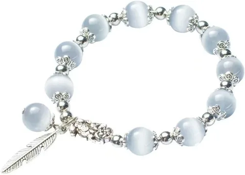 MANRUO Feng Shui La mejor pulsera de cuentas de ojo de tigre natural de 0.394 in con colgante de plata chapado en plata Pi XiuPi Yao amuleto