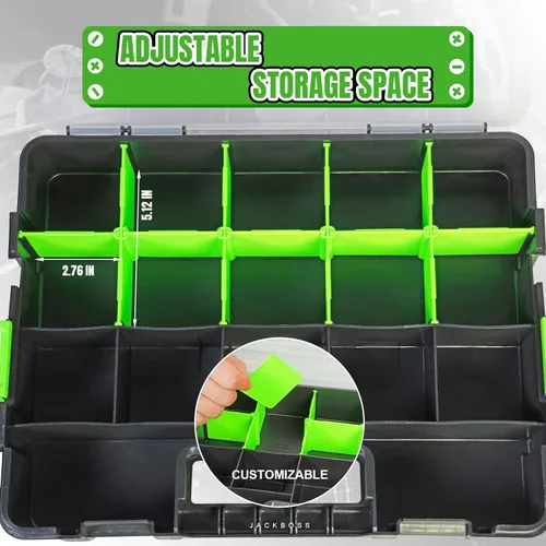 Miniatura 3 de Jack Boss Caja de herramientas con tapa transparente, caja organizadora de 17 compartimentos de un solo lado con divisores extraíbles para herrajes