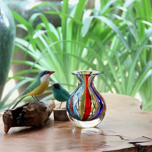 Miniatura 3 de Ca D Oro Florero Pequeño Boho con Cañas Azul/Verde Soplado a Mano Estilo Murano Art Glass - Modelo Nº 3