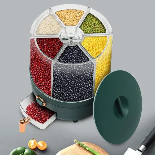 Miniatura 4 de PERFERATE Dispensador de granos de 6 rejillas, contenedor de arroz giratorio de 360°, dispensador de cereales, contenedor de almacenamiento