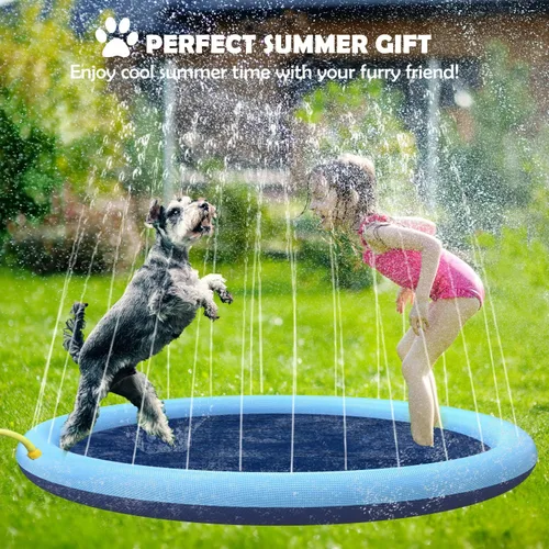 Miniatura 6 de Almohadilla de aspersor para perros y niños, piscina gruesa de 59 pulgadas con aspersor, tapete de agua para jugar al aire libre, juguetes