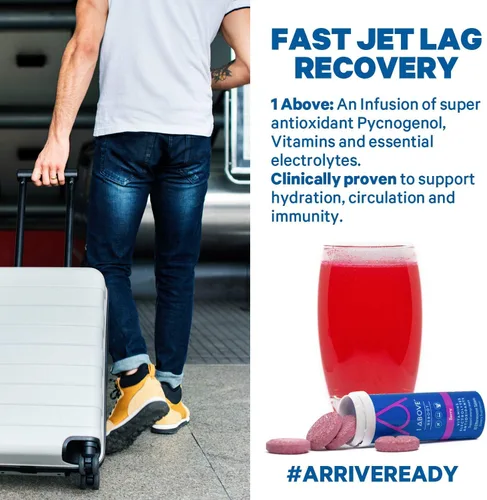 Miniatura 5 de 1Above Jet Lag Relief Tablets - Multivitamínico efervescente con sabor a bayas con Pycnogenol Suplemento de viaje para hidratación, energía, apoyo