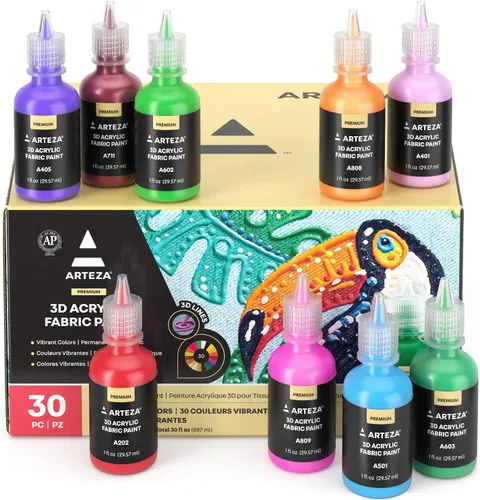 Miniatura 14 de ARTEZA Pintura para tela, juego de 60, pintura 3D permanente, pintura permanente para decorar camisetas, cerámica, textiles y vidrio metálico