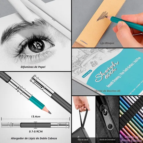 Miniatura 4 de Soucolor Paquete de 73 suministros de arte para adultos, regalos de artistas, suministros escolares, lápices de dibujo con cuaderno de bocetos