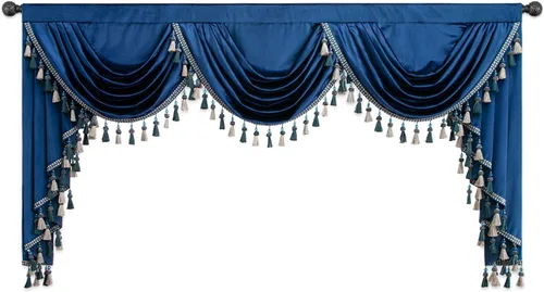 Miniatura 32 de VOGOL Cenefa de cortinas de terciopelo grueso para dormitorio, cenefas de cascada de lujo con aislamiento térmico dorado para sala de estar formal