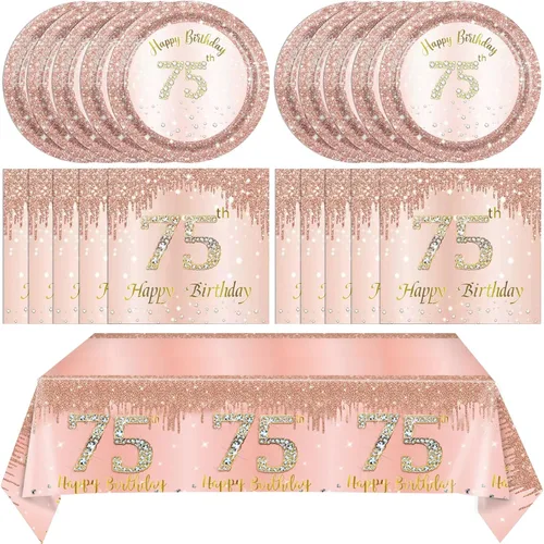 Miniatura 20 de 41 piezas de decoración de cumpleaños número 60 para mujeres, oro rosa, suministros de cumpleaños de sesenta años, platos, servilletas, mantel, 60