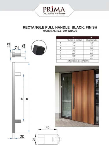 Miniatura 4 de Prima Decorative - Tirador de puerta rectangular de acero inoxidable de 72 pulgadas, mango de barra de montaje lateral trasero a trasero