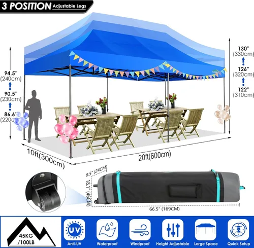 Miniatura 286 de COBIZI Tienda de campaña desplegable de 6.6 x 6.6 pies, toldo resistente, fácil de instalar, impermeable, para exteriores, fiestas, playa, jardín