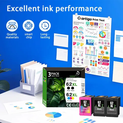 Miniatura 6 de Cartuchos de tinta 62XL de alto rendimiento compatibles con HP 62, compatible con impresoras HP Envy 5540 5640 5660 7644 OfficeJet 5740 5741 8040