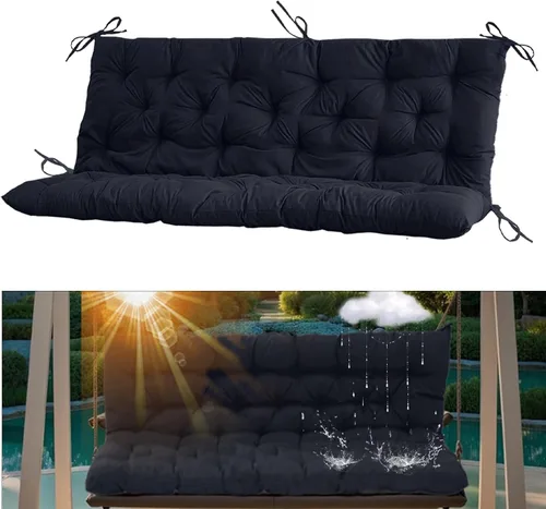 Miniatura 31 de Cojín para columpio de 2-3 plazas, cojines para exteriores con respaldo grueso de 4 pulgadas, almohadilla antidecoloración impermeable para jardín