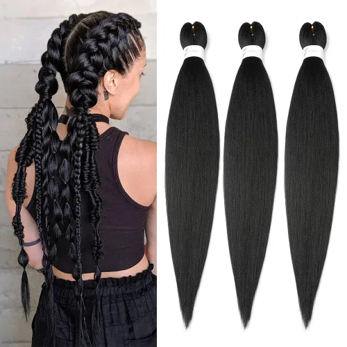 Miniatura 13 de Cabello trenzado preestirado de 24 pulgadas, 8 paquetes de extensiones de cabello sintético de fácil trenzado sintético profesional suave textura #1B