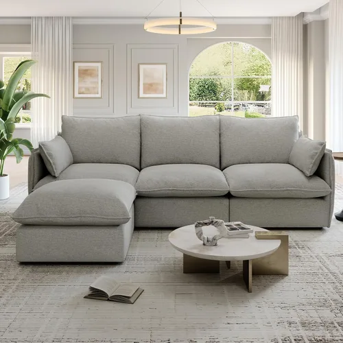Miniatura 24 de Cloud - Sofá modular modular con relleno de plumón, sofá biplaza con respaldo alto y otomana, moderno sofá modular con funda extraíble, gris oscuro
