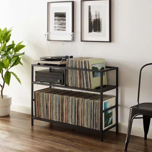 Miniatura 5 de Crosley Furniture Provo - Soporte para tocadiscos con almacenamiento para discos de vinilo, negro mate/marrón