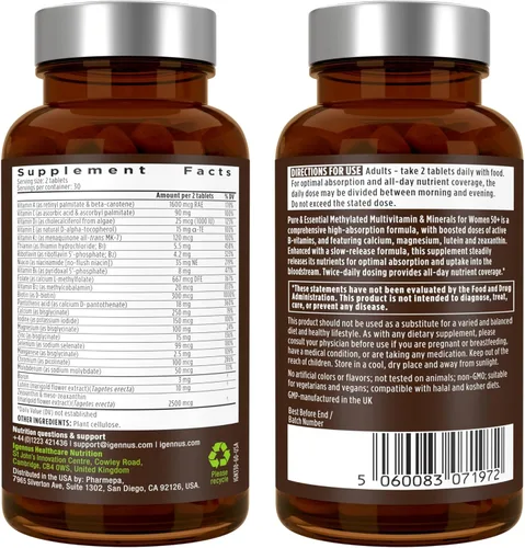 Miniatura 9 de Igennus Multivitamínico metilado para mujeres de 50 años, calcio y magnesio para apoyo óseo, liberación sostenida y vitaminas B activas, fórmula sin