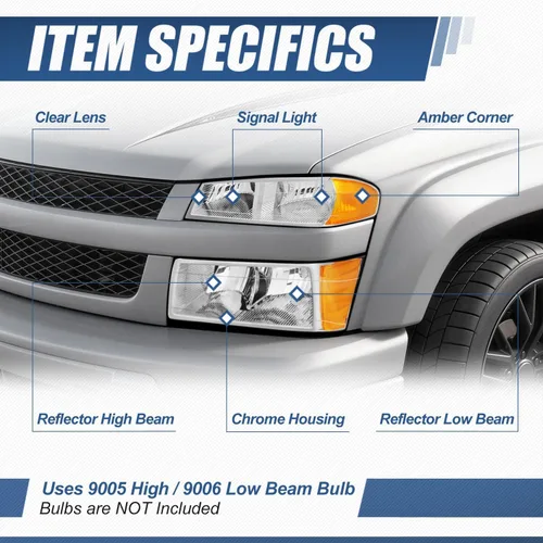 Miniatura 2 de Auto Dynasty 4 piezas de conjunto de faros y lámparas de parachoques compatibles con Chevy Colorado GMC Canyon 2004-2012 Isuzu i-290 i-370 2007-2008