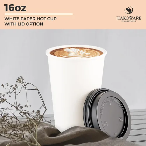 Miniatura 3 de [1000 unidades] Paquete de cosecha de 16 onzas vasos de papel desechables de una sola pared blanca – bebidas calientes agua, café, té, cacao, café