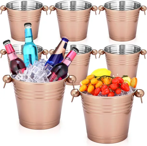 Miniatura 7 de Amyhill Paquete de 8 cubos de hielo de acero inoxidable de 5.3 cuartos / 5 litros con asa, cubos grandes aislados para champán, cubo de cerveza
