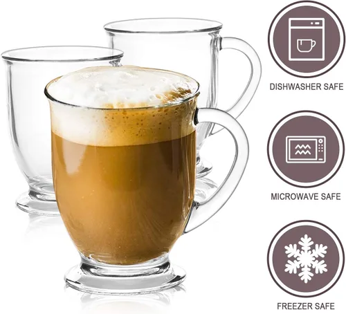 Miniatura 3 de Accguan Tazas de café de vidrio de 15 onzas / 15.2 fl oz, tazas de café transparentes con asas, perfectas para café con leche, capuchino, café
