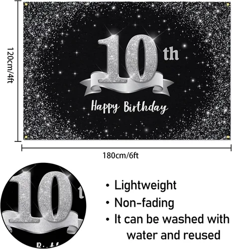Miniatura 2 de HAMIGAR Telón de fondo de pancarta de feliz 10 cumpleaños de 6 x 4 pies, decoraciones de cumpleaños de 10 años, suministros de fiesta para niñas