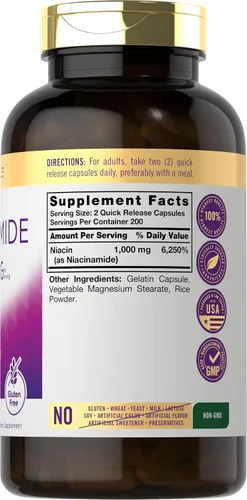 Miniatura 2 de Carlyle Niacinamida 1000 mg 400 Cápsulas Fórmula de alta potencia Suplemento sin OMG, sin gluten