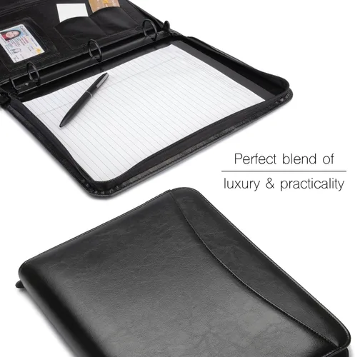 Miniatura 3 de Travigo Carpeta portafolio de 3 anillos con cremallera, de piel sintética de 1.25 pulgadas con cremallera para mujeres y hombres, carpeta