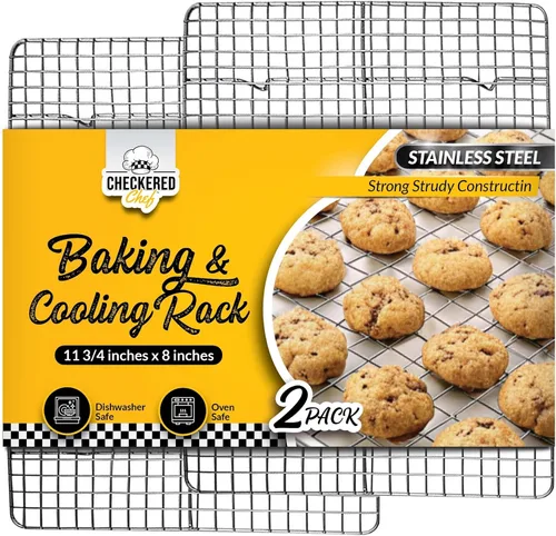 Miniatura 12 de Checkered Chef Rejilla de enfriamiento - Juego de 3 estantes de enfriamiento de galletas de acero inoxidable, alambre de rejilla para hornear