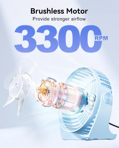 Miniatura 2 de Edvision Ventilador de escritorio con USB, ventilador pequeño portátil de 5 pulgadas, ventilador de mesa personal de 3 velocidades con viento Azul