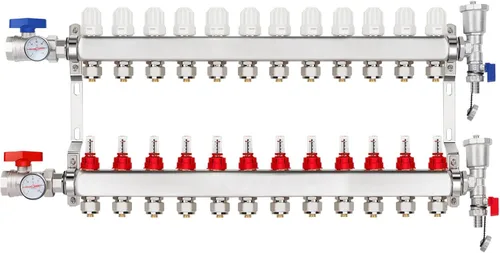 Miniatura 6 de Colector de calor radiante PEX de 2 ramas, colector de tubos PEX de 1/2 pulgada, kit de colector de calor de piso de acero inoxidable 304