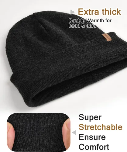 Miniatura 2 de FURTALK Gorro de invierno con forro polar para hombre, doble capa, elegante, tejido con puños, sombrero liso