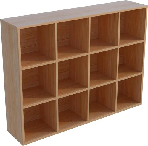 Miniatura 10 de OSCHF - Estantería de almacenamiento de 9 cubos, estantería de madera de 3 niveles con soporte en el suelo, estantería abierta para el hogar