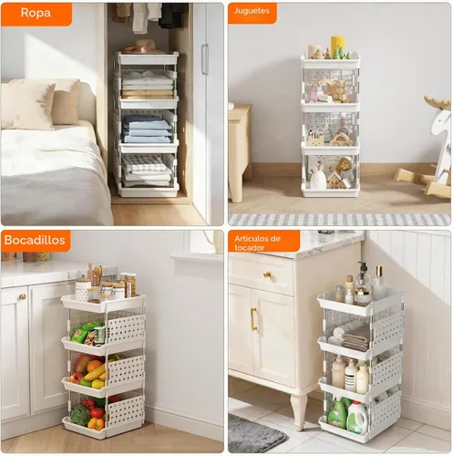 Miniatura 4 de Lifewit Cestas de Almacenamiento Apilables de Plástico, Cestas Apilables de 4 Niveles 13.8"P x 11.8"A x 28.3"Al, Contenedores Multifuncionales