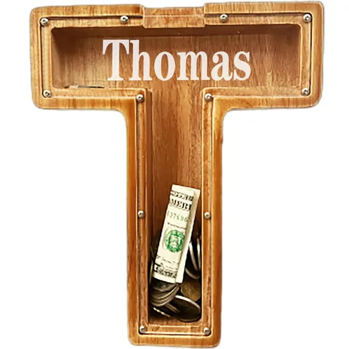 Miniatura 11 de Alcancia personalizada grande de madera con letras, alcancía para monedas, alcancía personalizada con nombre, puede ser utilizada como regalo de J