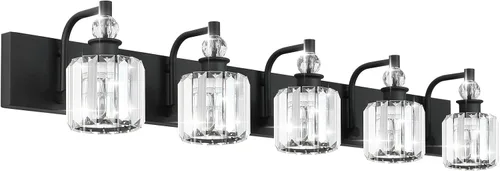 Miniatura 19 de Ralbay - Luces de tocador de cristal, 2 luces, modernas lámparas de cromo de cristal para iluminación de baño, para usar sobre el espejo